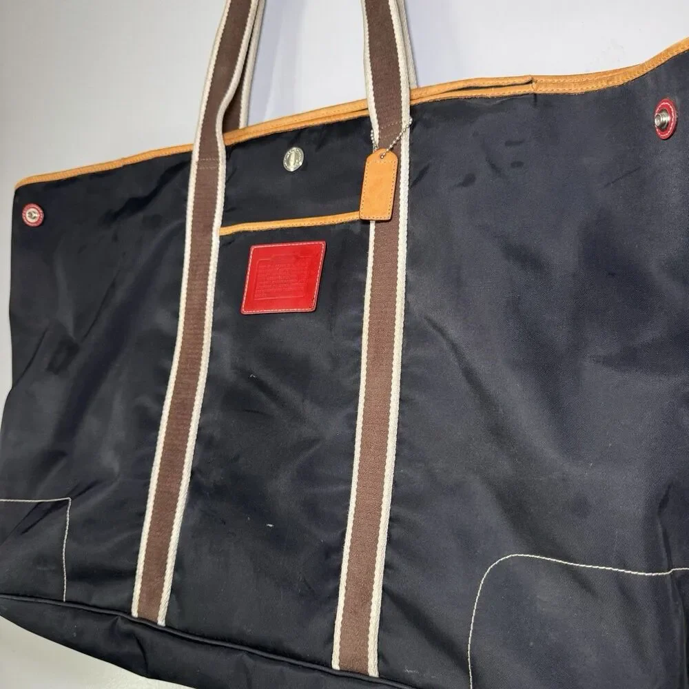 Coach Nylon & Leather Tote Black/Red/Brown Snap Up Large L2K-5074